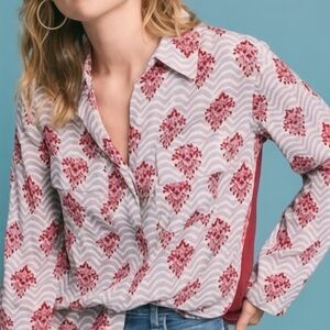Anthropologie Porridge Mixed Print Button Down Shirt Boho Blouse XS